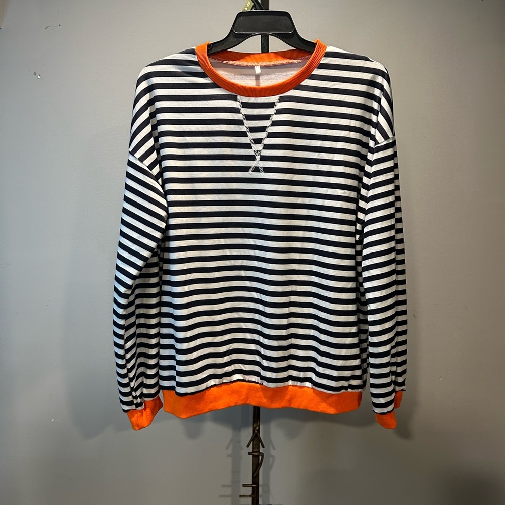 NWOT Striped Black and White Sweater with Orange Accents